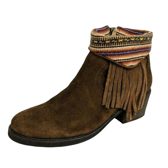 Anthropology Fortress of Inca Fringed Ankle Boots Womens Size 6 Brown Suede Boho - Picture 11 of 12